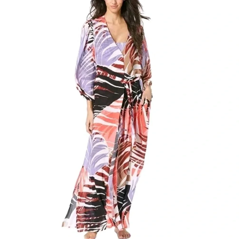 Vince Camuto Women's Printed Button-Front Cover-up Caftan, Multi, Medium